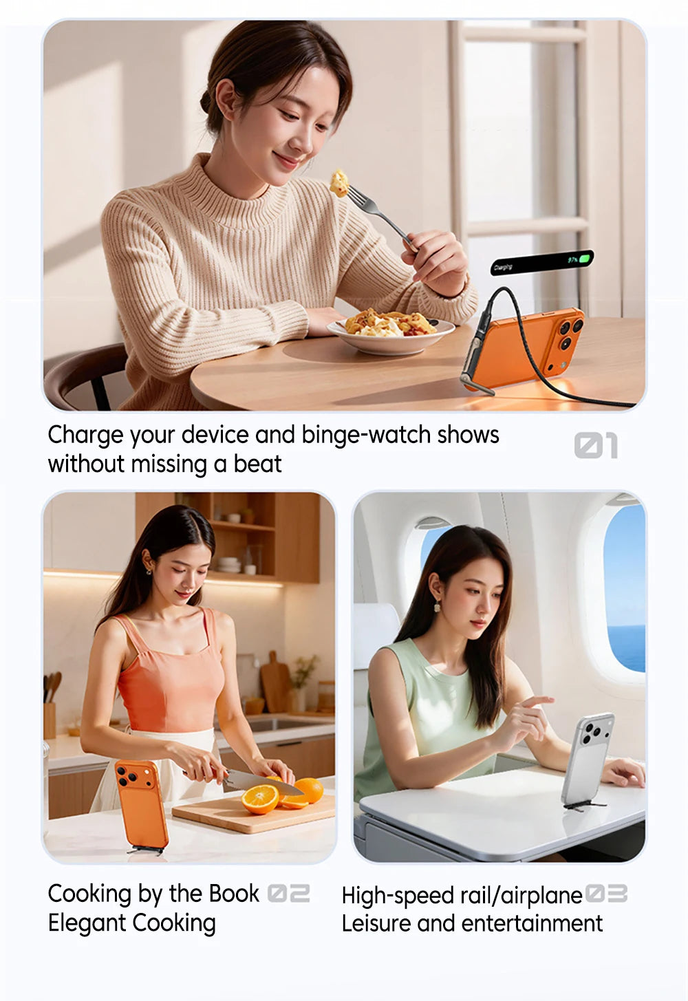 1/2/3PCS Type C Phone Charging Bracket Adapter 240W Fast Charging OTG Type-C Male to USB-C Female Converter With Foldable Holder