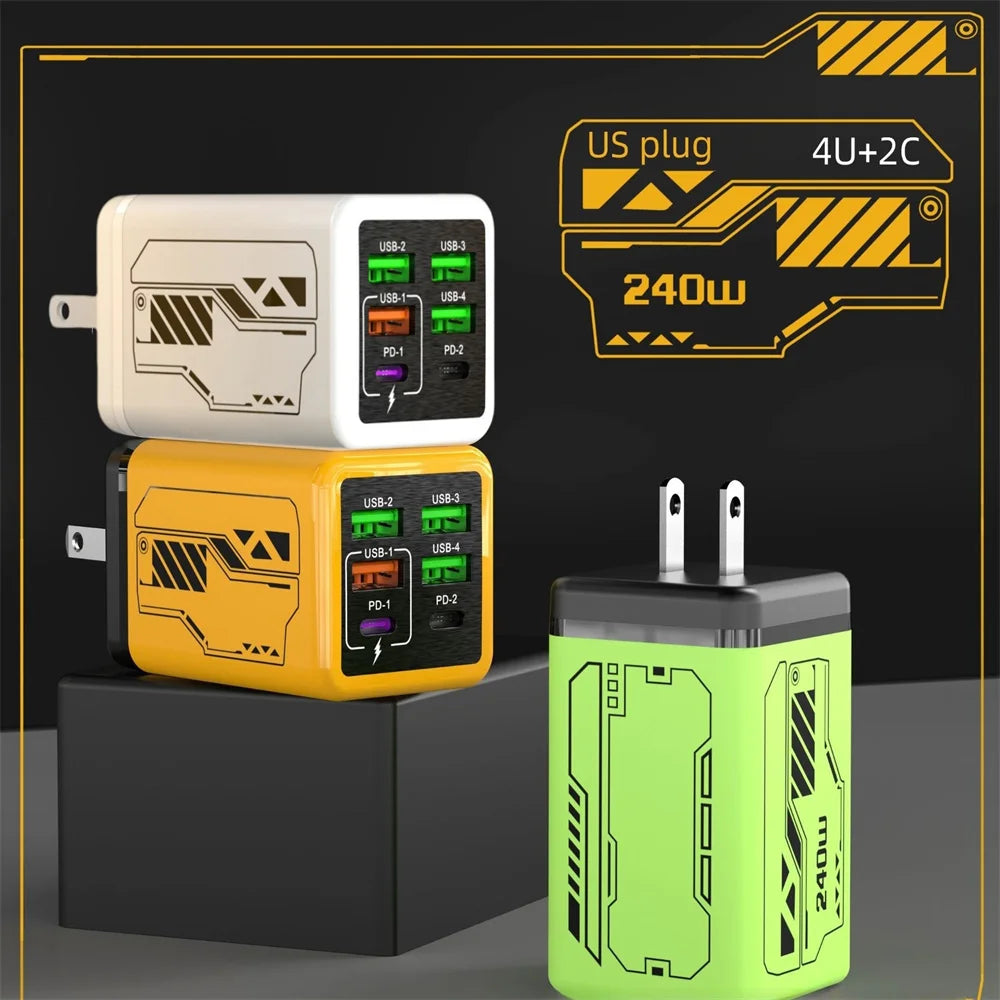 240W GaN USB Mobile Phone Charger Type C Fast Charging Charger Wall Adapter for iPhone Xiaomi Huawei EU/US/UK/KR Plug Cell Phone