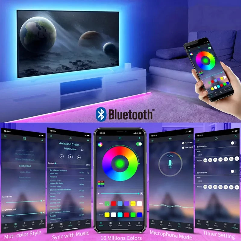 RGB LED Strip Lights USB 5V Flexible Diode Ribbon Bluetooth APP Music Sync for TV Backlight Party Home Decor Lighting