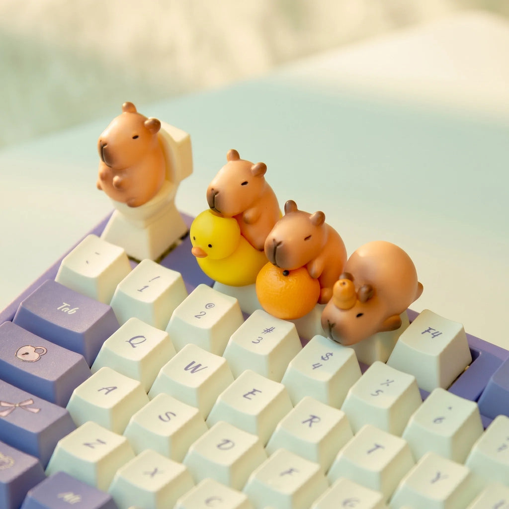 Cute Capybara Keycaps Set Cartoon Animal Design Mechanical Keyboard Key Caps DIY Custom Accessories Office Desk Decor Gift