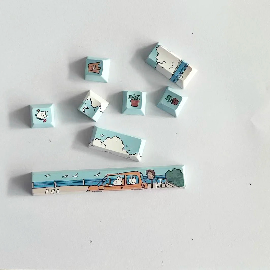 Cute Theme Personalized Addition Key Cap Eight Piece Set with Five Sides of Thermal Sublimation Cherry High Mechanical Keyboard