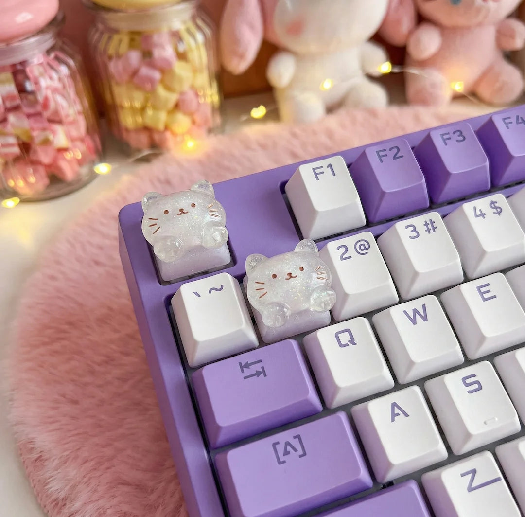 2pcs Cute Cat Keycaps Mechanical Keyboard Kawaii DIY Key Cap Set Cherry MX Switch ESC Replacement Aesthetic Desk Decor Gamer Gif