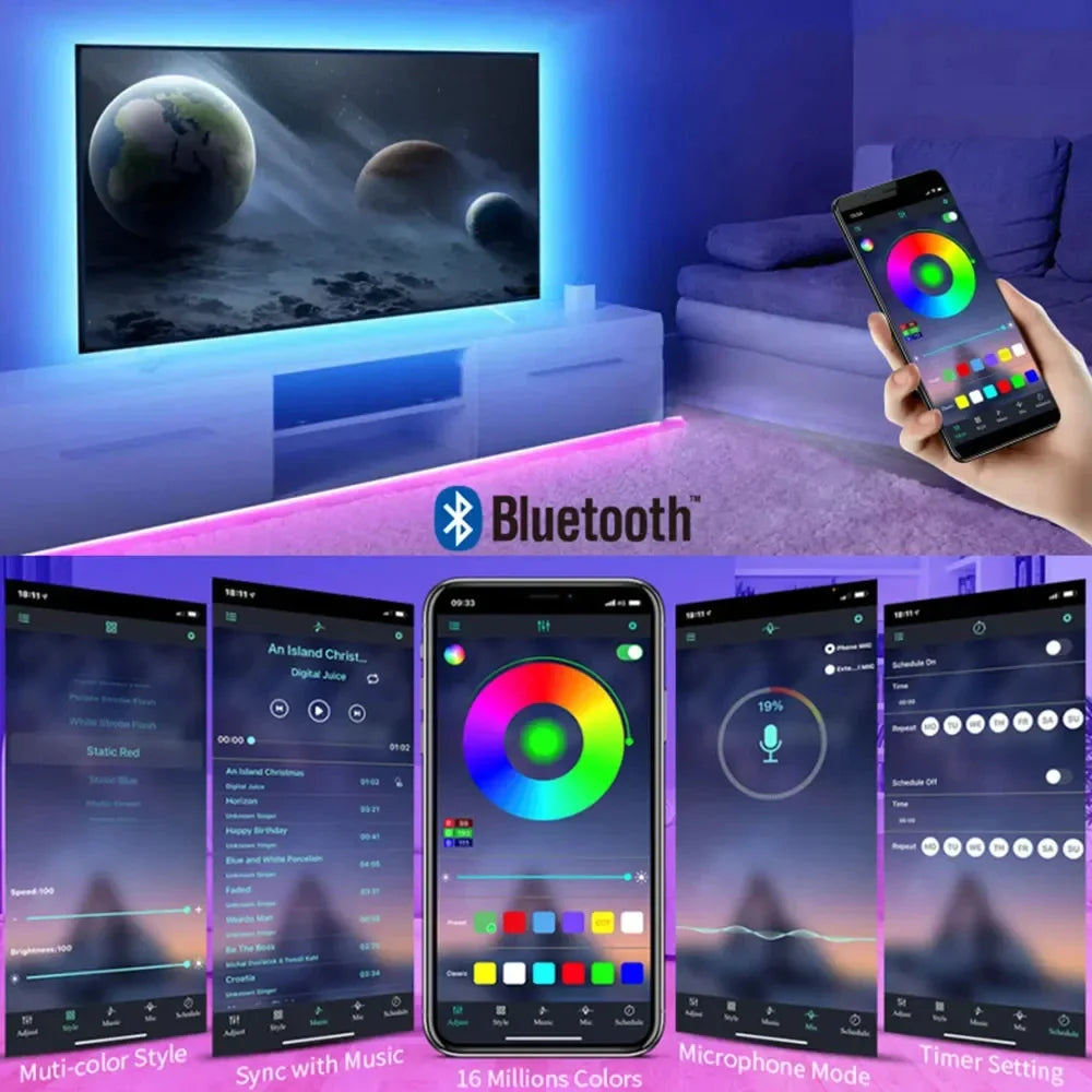 RGB LED Strip Lights USB 5V Flexible Diode Ribbon Bluetooth APP Music Sync for TV Backlight Party Home Decor Lighting