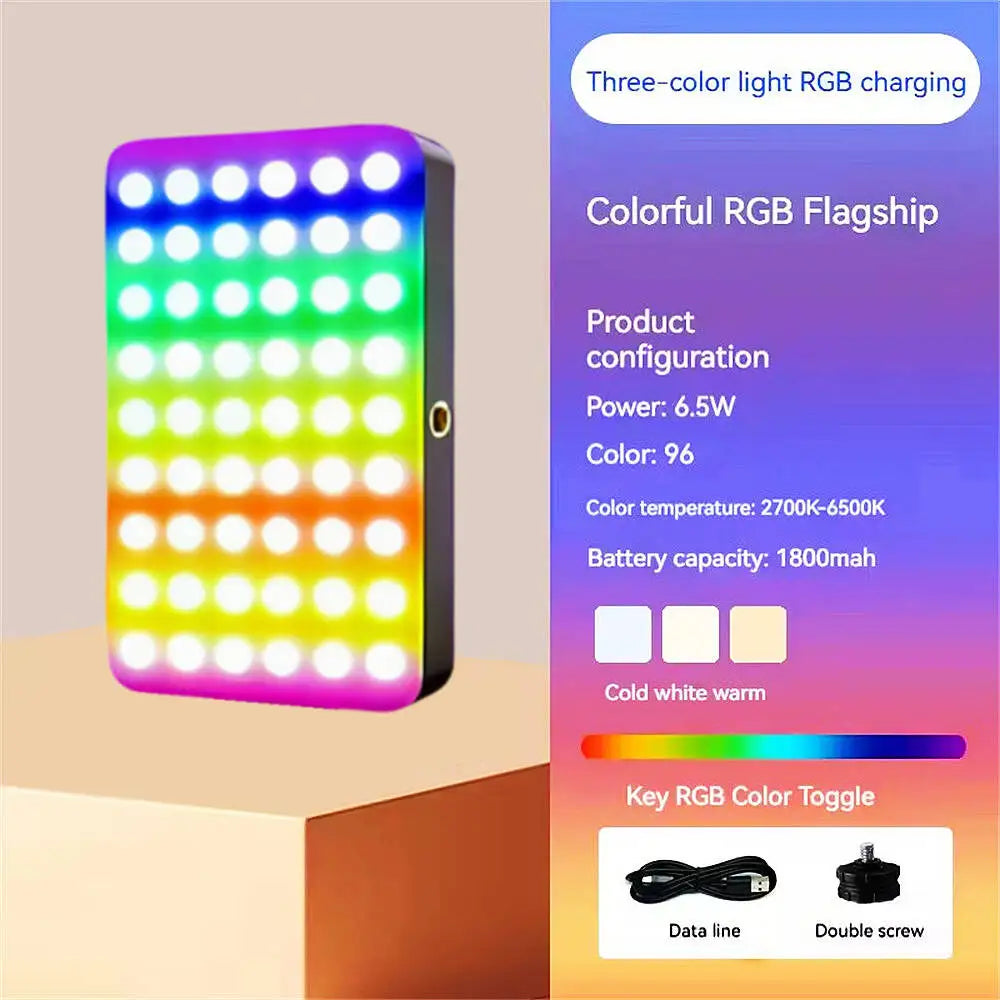 LED RGB Camera Light Full Color Output Video Light Kit Dimmable 2700K-6500K Bi-Color Panel Light CRI 95+ Rechargeable 1800mAh