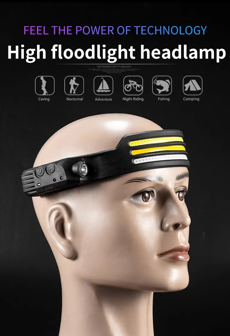 6 Modes LED Induction Headlamp COB Sensor Head Lamp Rechargeable Built-in Battery Flashlight Outdoor Work Lighting Headlights