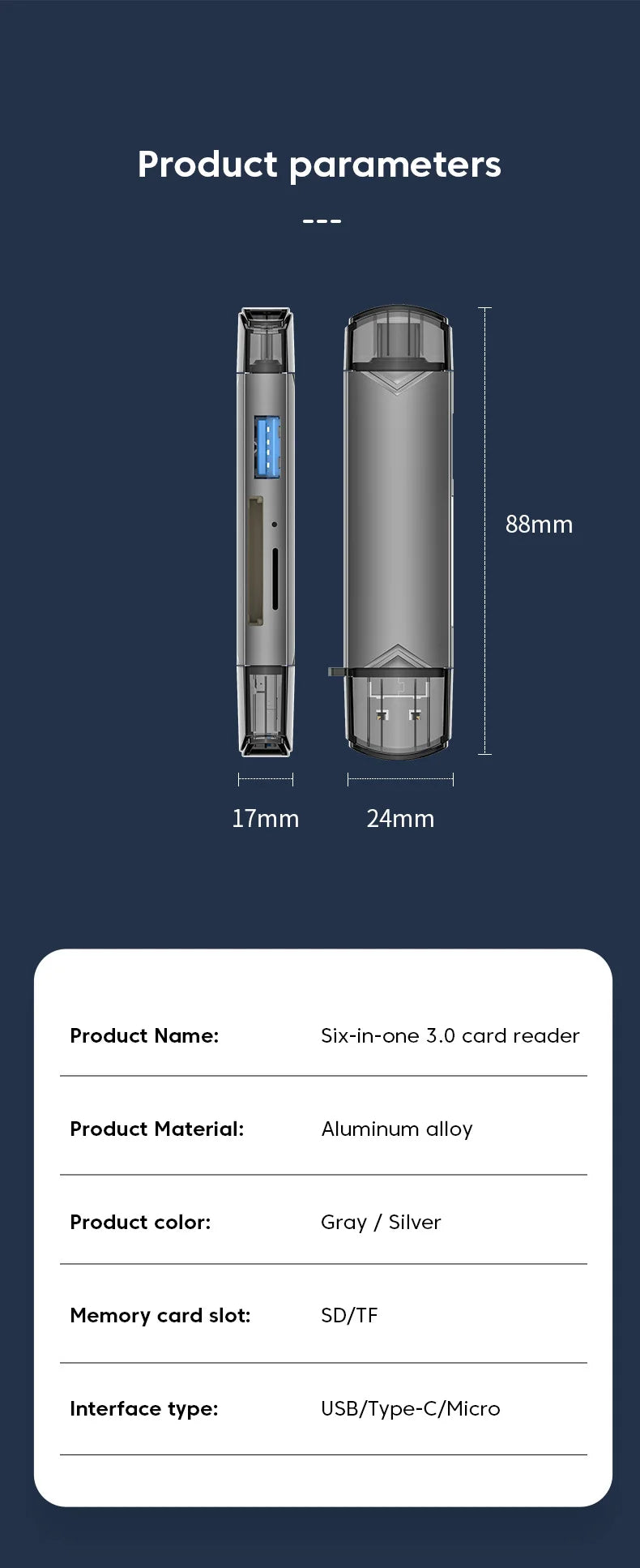 6 in 1 Card Reader USB3.0 to Type C Micro USB Universal OTG Adapter Multifunctional Adapter SD TF High-Speed Transmission