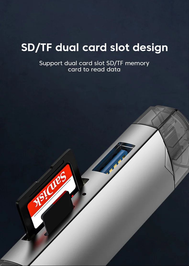 6 in 1 Card Reader USB3.0 to Type C Micro USB Universal OTG Adapter Multifunctional Adapter SD TF High-Speed Transmission