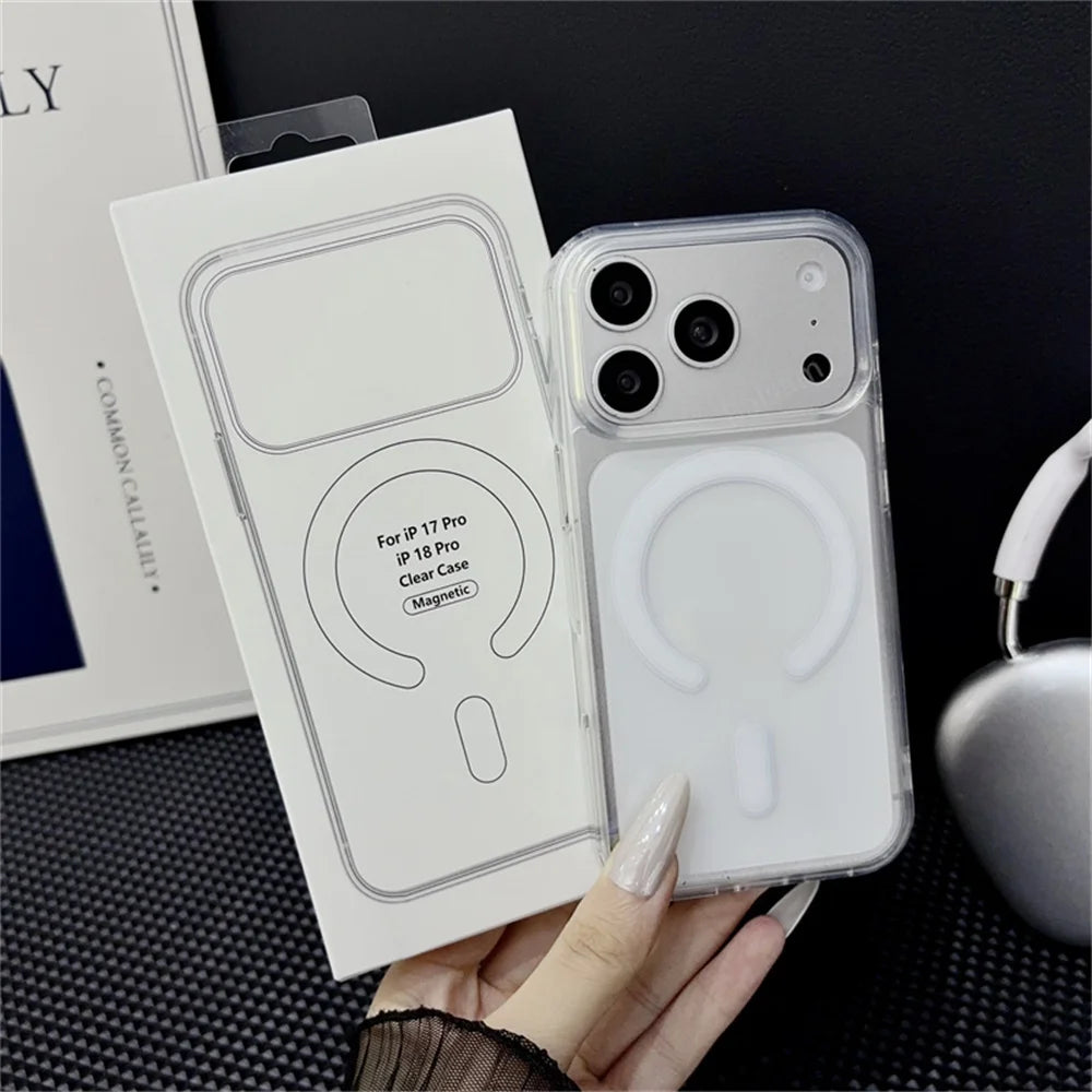 Original For Magsafe Magnetic Wireless Charging Case For iPhone 18 17 Air 16 15 14 13 12 11 Pro Max Plus Mini Clear Back Cover