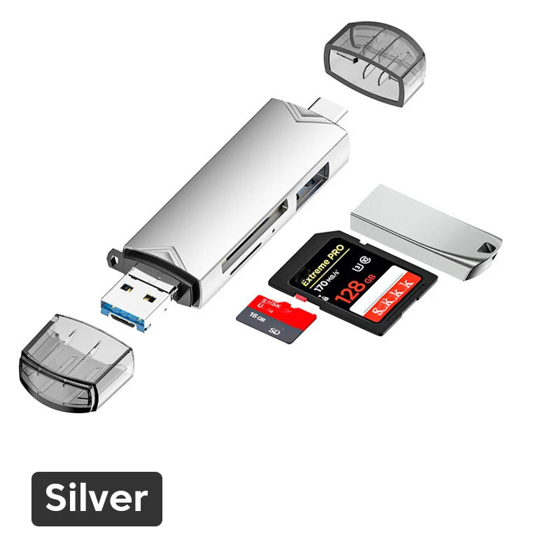 6 in 1 Card Reader USB3.0 to Type C Micro USB Universal OTG Adapter Multifunctional Adapter SD TF High-Speed Transmission