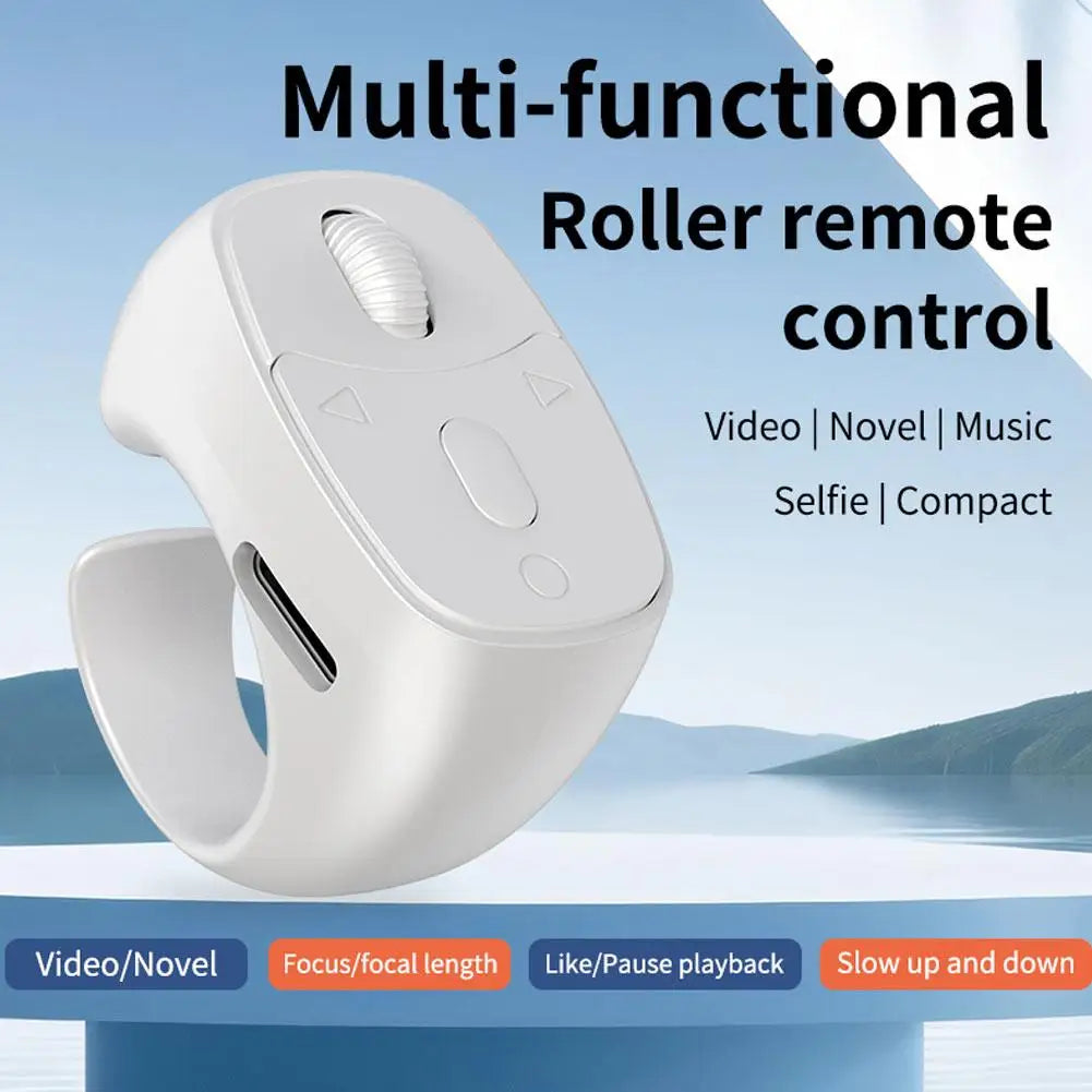 Mini Wireless Bluetooth Page Turner, Fingertip Ring Remote Control for iPhone Android iPad Kindle,USB Rechargeable Scrolling