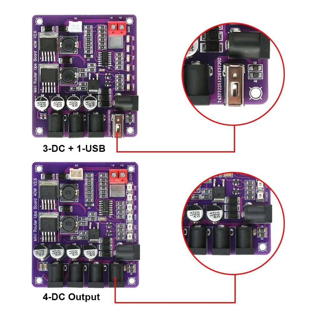 40W Mini Router UPS Board 5V 9V 12V 4-Channel Output Battery Charging Board For Router Uninterruptible Power Supply