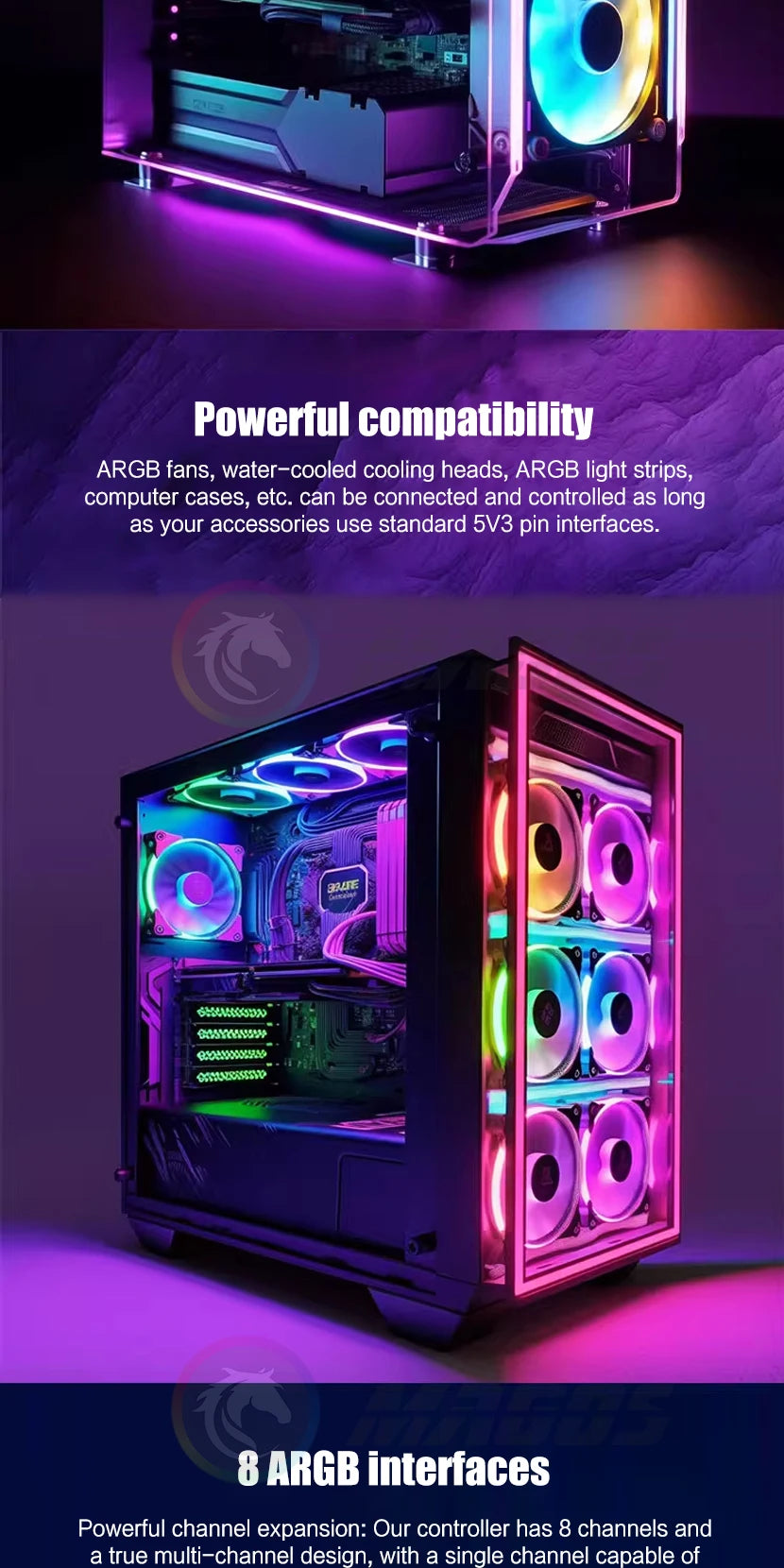 Nollie RGB Asynchronous Controller HUB 8/16 Ways Addressable ARGB Splitter Support Software Signal-RGB/OpenRGB Management