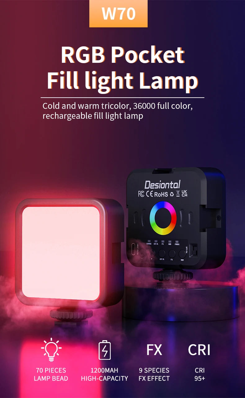 RGB LED Video Light for Camera, 360° Full Color Fill Light with Remote Control, Rechargeable Portable RGB Panel for Photography,