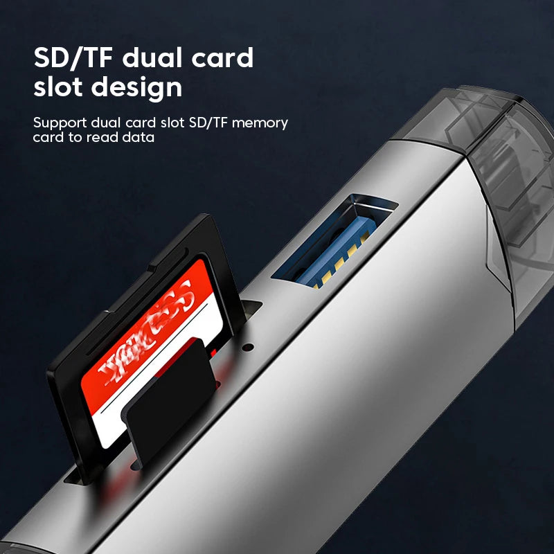 6 in 1 Card Reader USB3.0 to Type C Micro USB Universal OTG Adapter Multifunctional Adapter SD TF High-Speed Transmission