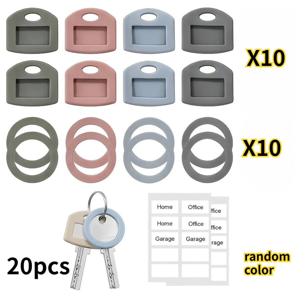 20-piece silicone key caps, in random colors, suitable for household, office and house keys, as a cover for key heads.
