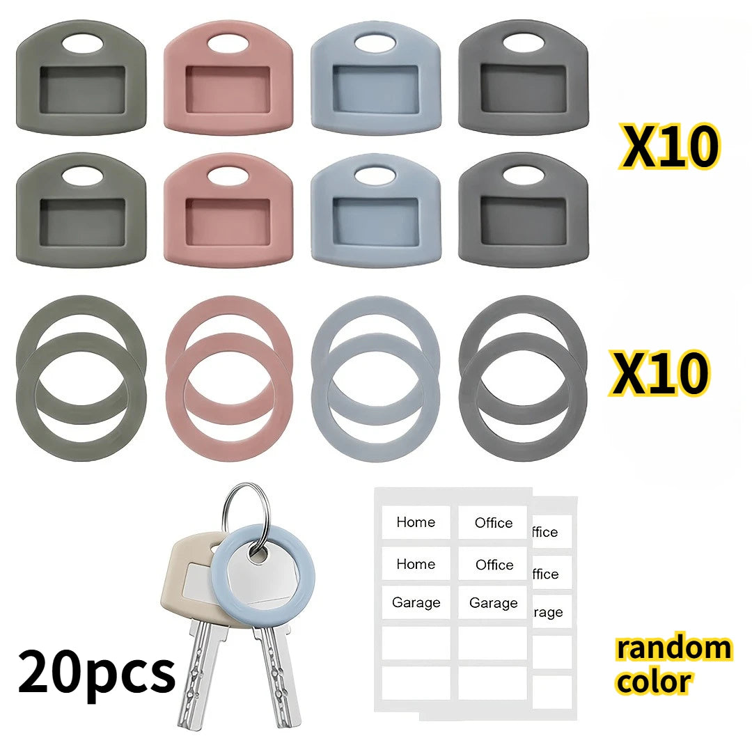 20-piece silicone key caps, in random colors, suitable for household, office and house keys, as a cover for key heads.