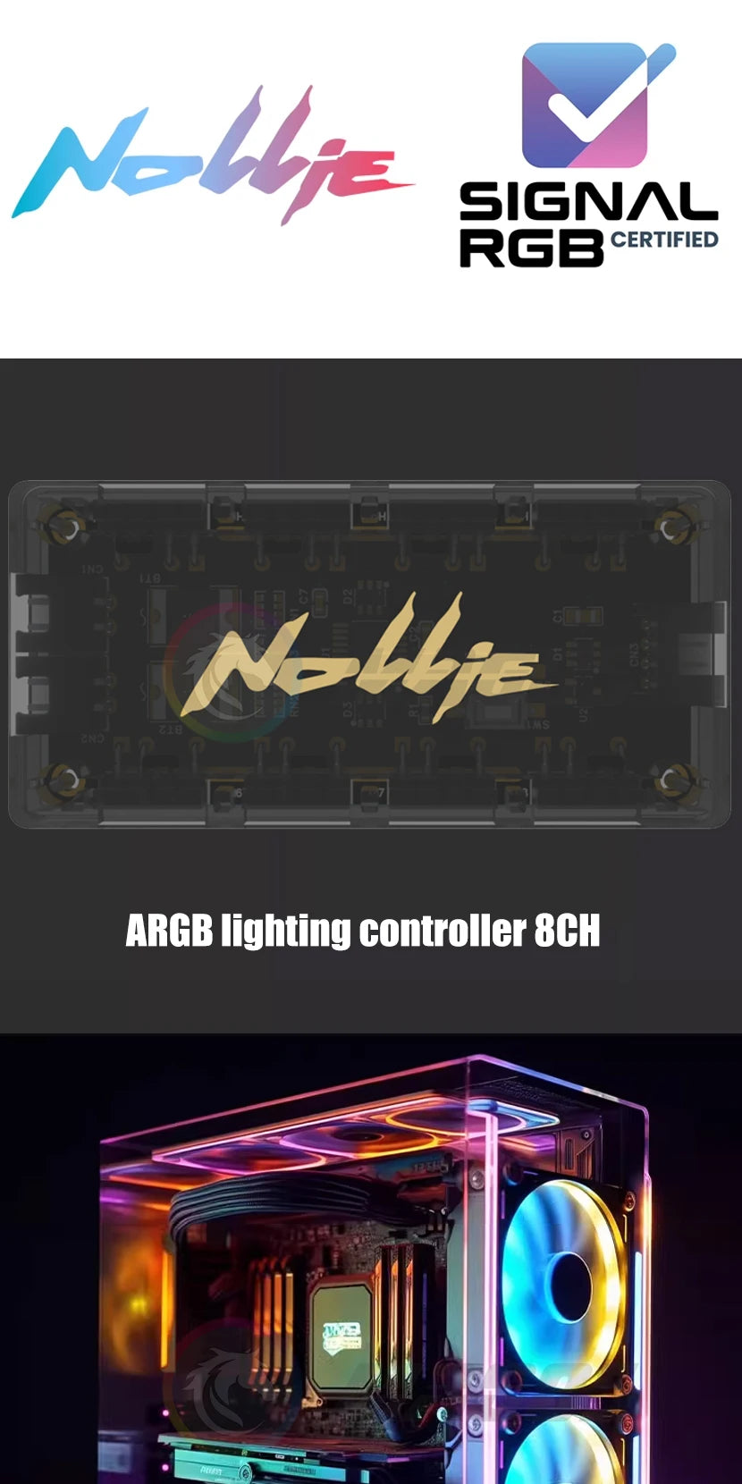 Nollie RGB Asynchronous Controller HUB 8/16 Ways Addressable ARGB Splitter Support Software Signal-RGB/OpenRGB Management