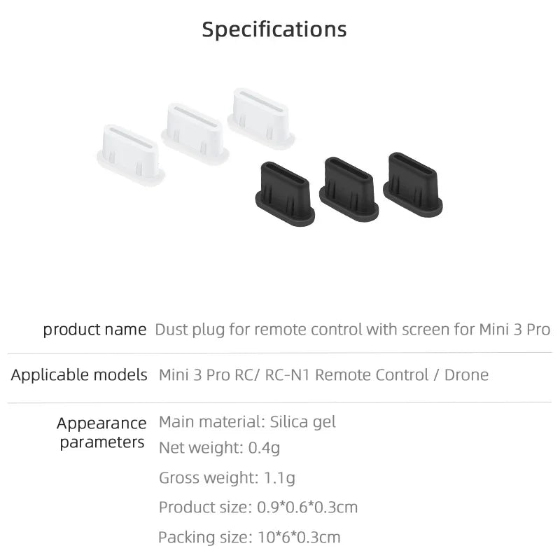 Type-C Anti-Dust Plugs, Silicone Cover & Anti-Lost Stopper for DJI Mini 3 Pro & All Type-C Devices Charging Ports