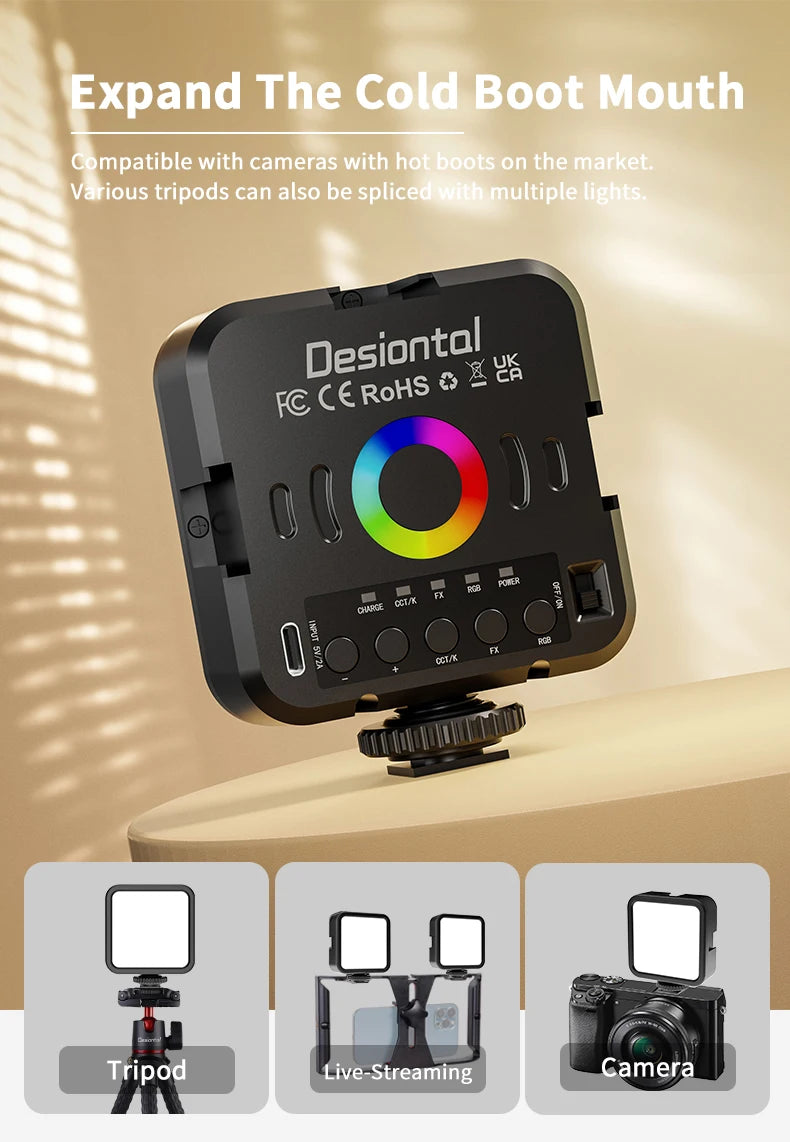 RGB LED Video Light for Camera, 360° Full Color Fill Light with Remote Control, Rechargeable Portable RGB Panel for Photography,