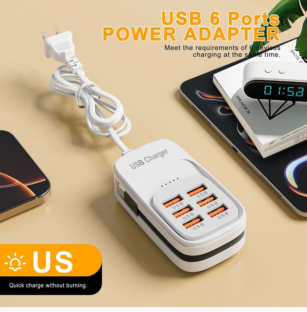 Fast USB Charger 6 in 1 Power Strip Desktop Charging Station Fast Charging Cord EU/UK/US Plug USB HUB Adapter Socket 3PD 3USB