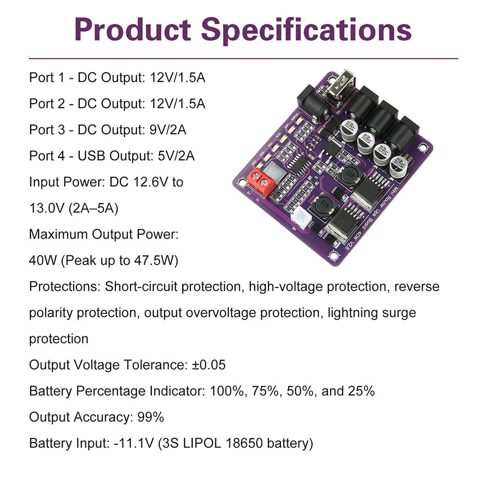 40W Mini Router UPS Board 5V 9V 12V 4-Channel Output Battery Charging Board For Router Uninterruptible Power Supply