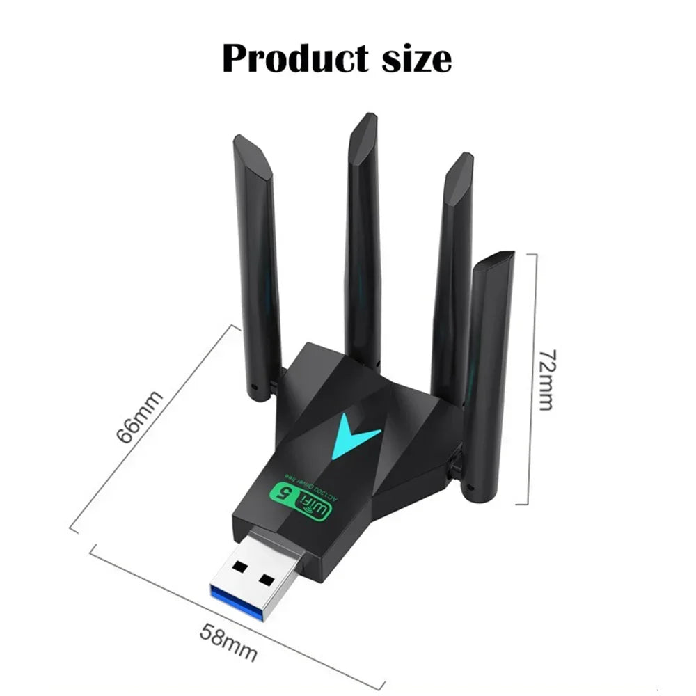 1300Mbps WiFi USB Adapter Dual Band 2.4G/5Ghz Wi-Fi Dongle USB3.0 High-Speed 802.11AC 4-Antennas Wireless Receiver Driver Free