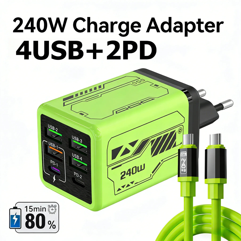 240W GaN USB Mobile Phone Charger Type C Fast Charging Charger Wall Adapter for iPhone Xiaomi Huawei EU/US/UK/KR Plug Cell Phone