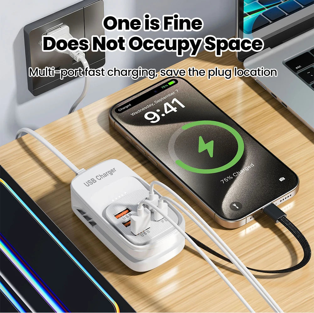 Fast USB Charger 6 in 1 Power Strip Desktop Charging Station Fast Charging Cord EU/UK/US Plug USB HUB Adapter Socket 3PD 3USB