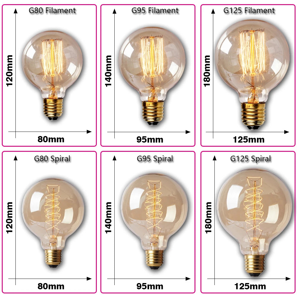 Retro Edison Light Bulb E27 40W 220V A60 ST64 G80 G95 T45 Incandescent Bulb Ampoule Vintage Edison Lamp Filament For Home Decor