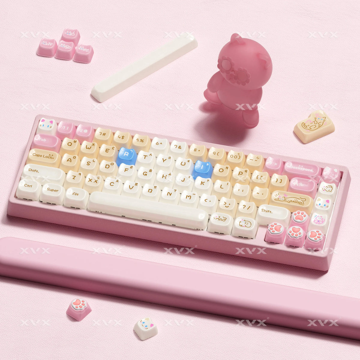 XVX Korean Calico Cat Keycaps MAO Profile PBT Orange Key Cap Set for Mechanical Keyboard (148-key)
