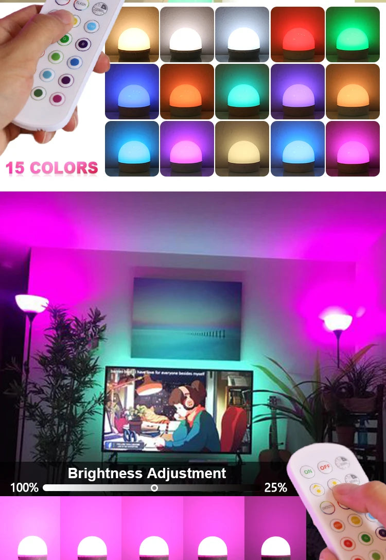 RGB LED Light Bulb USB 5V Charging Smart Remote Control Dimmable For Bedroom Bedside Living Room Bar LED Lighting Fixtures