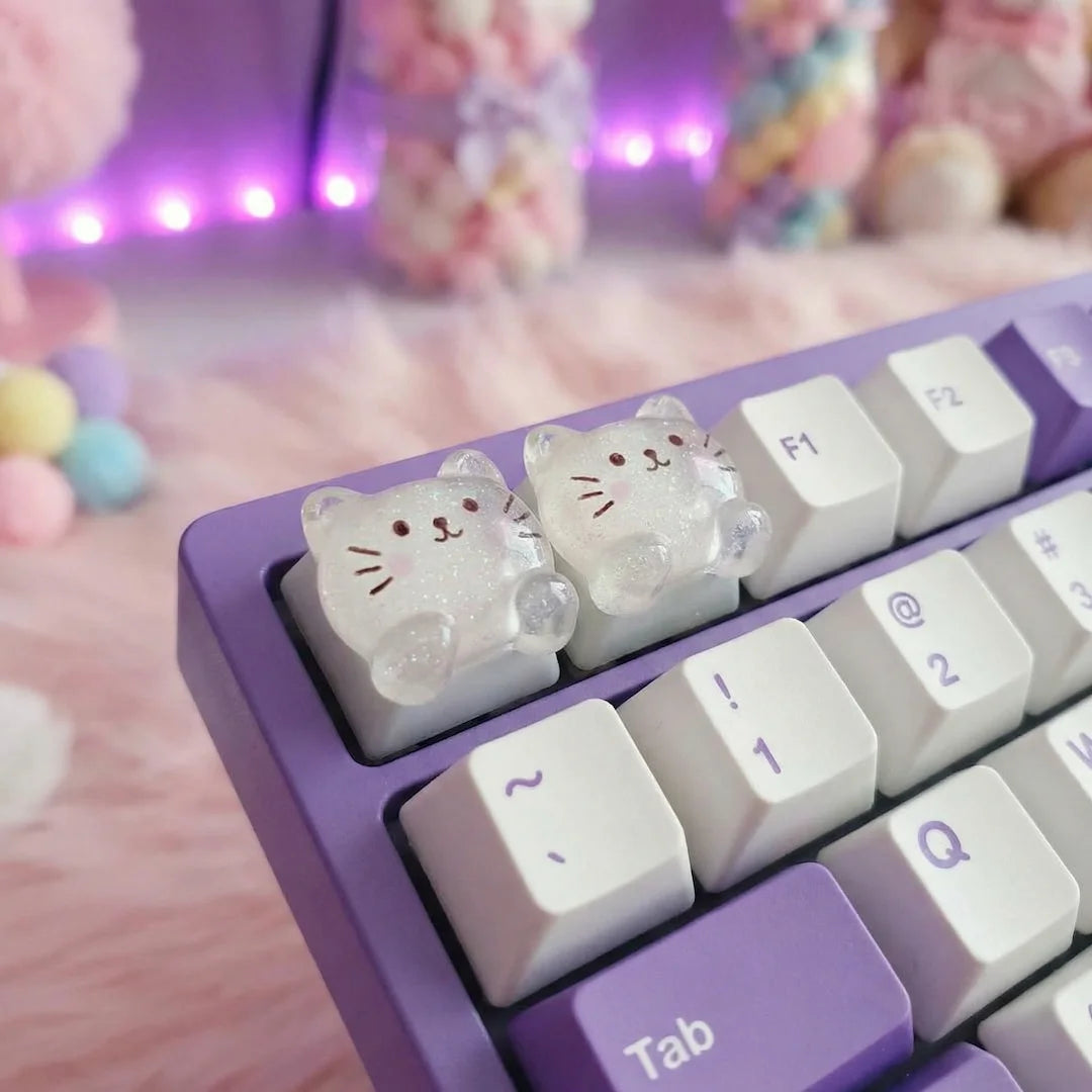 2pcs Cute Cat Keycaps Mechanical Keyboard Kawaii DIY Key Cap Set Cherry MX Switch ESC Replacement Aesthetic Desk Decor Gamer Gif