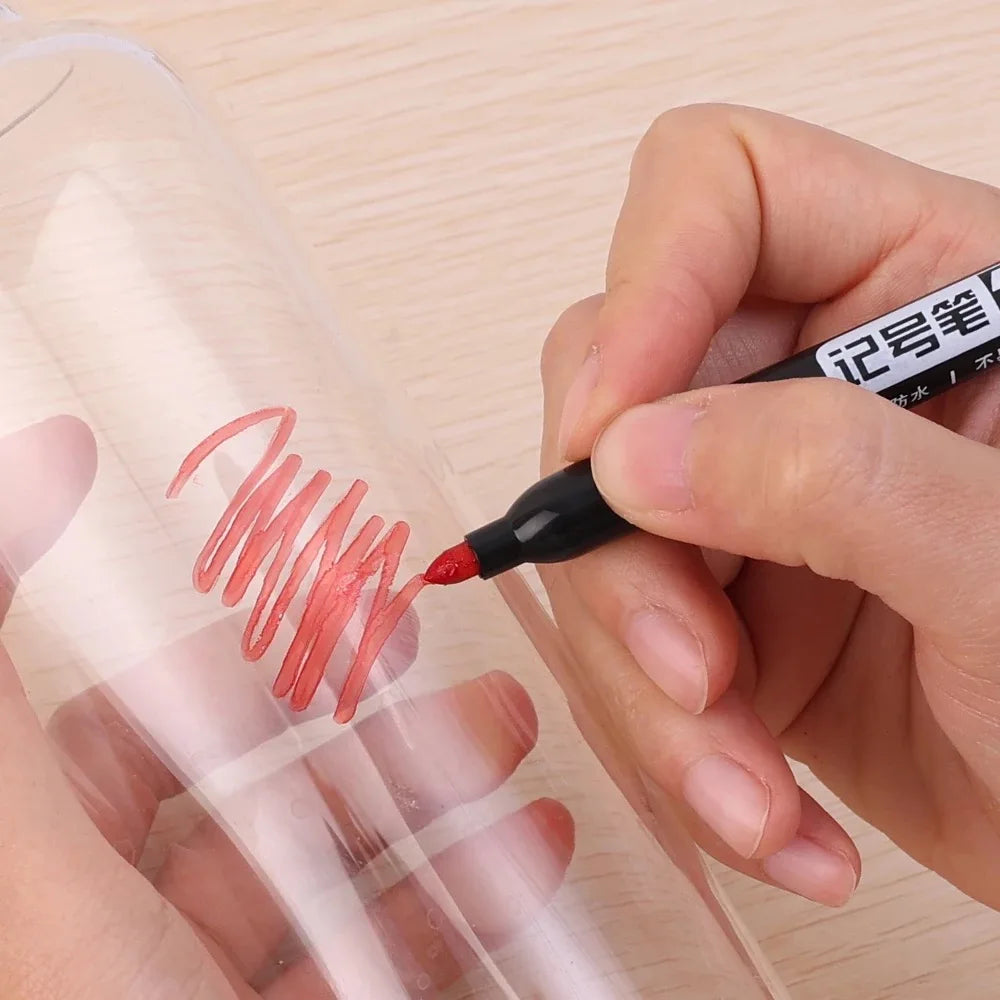 6 PCS Permanent Marker Pen Manga Drawing Markers Black Blue Red Waterproof Ink Sketch Pens Stationery Art School Supplies
