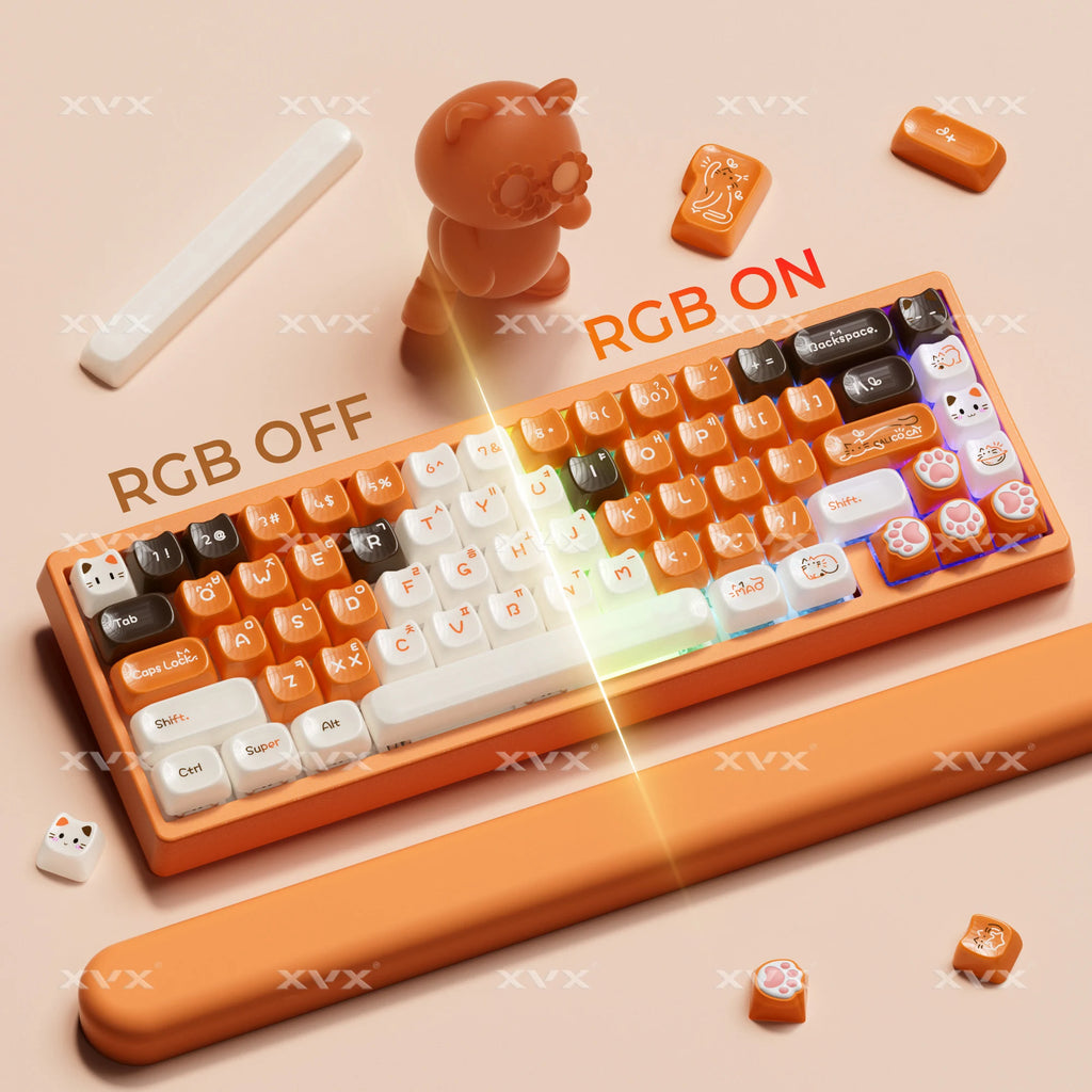 XVX Korean Calico Cat Keycaps MAO Profile PBT Orange Key Cap Set for Mechanical Keyboard (148-key)