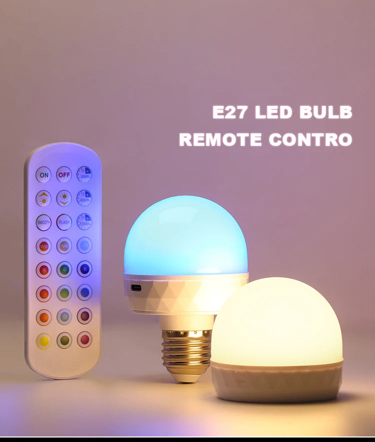 RGB LED Light Bulb USB 5V Charging Smart Remote Control Dimmable For Bedroom Bedside Living Room Bar LED Lighting Fixtures