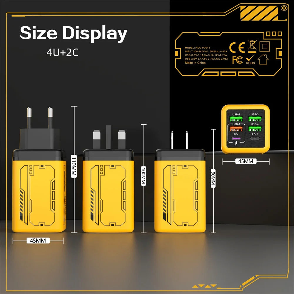 240W GaN USB Mobile Phone Charger Type C Fast Charging Charger Wall Adapter for iPhone Xiaomi Huawei EU/US/UK/KR Plug Cell Phone