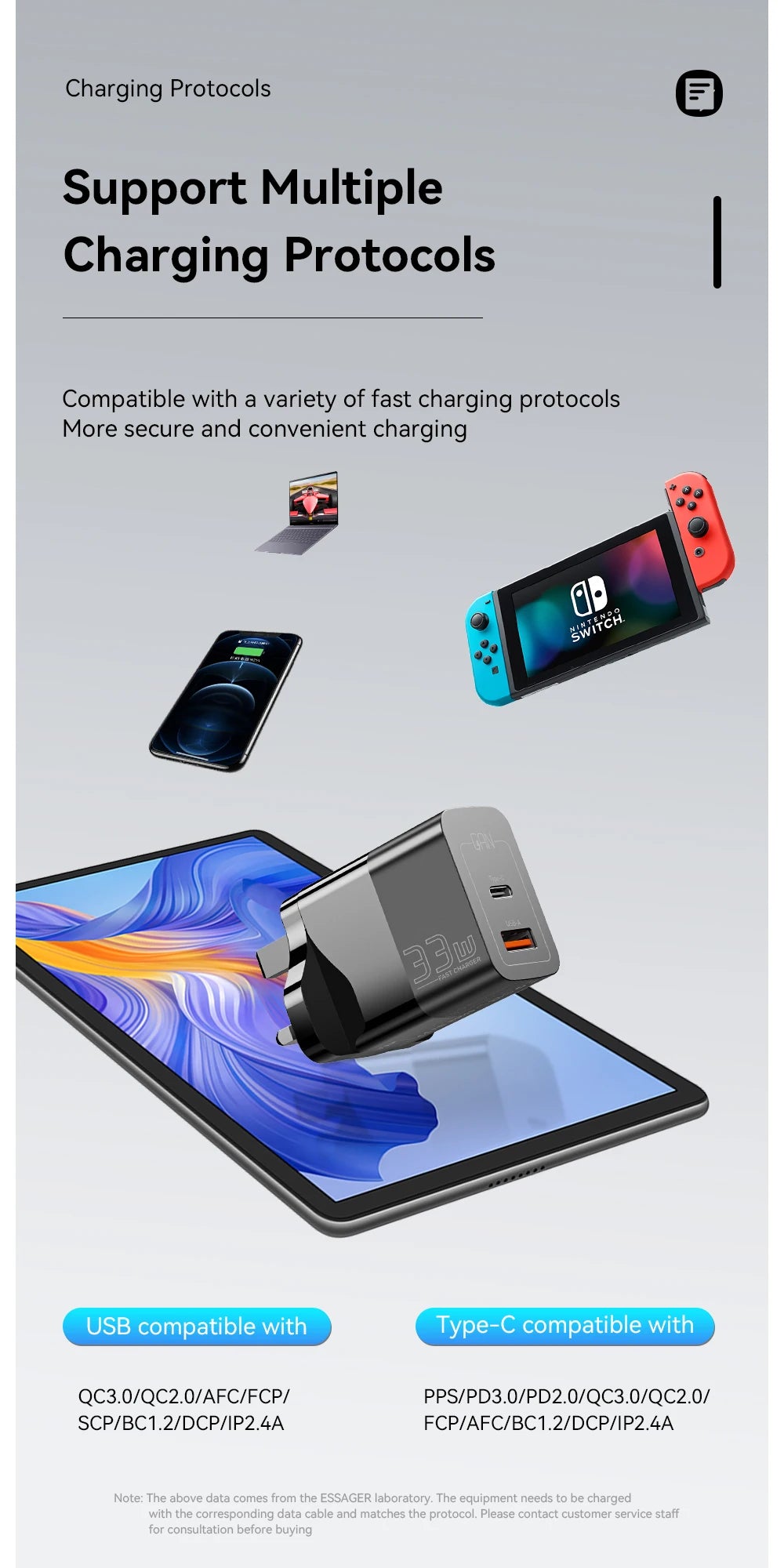 Essager USB C Charger 33W GaN Type C PD Fast Charging For iPhone 14 13 12 11 Pro Max XS 8 P For iPad Pro Air iPad Mini