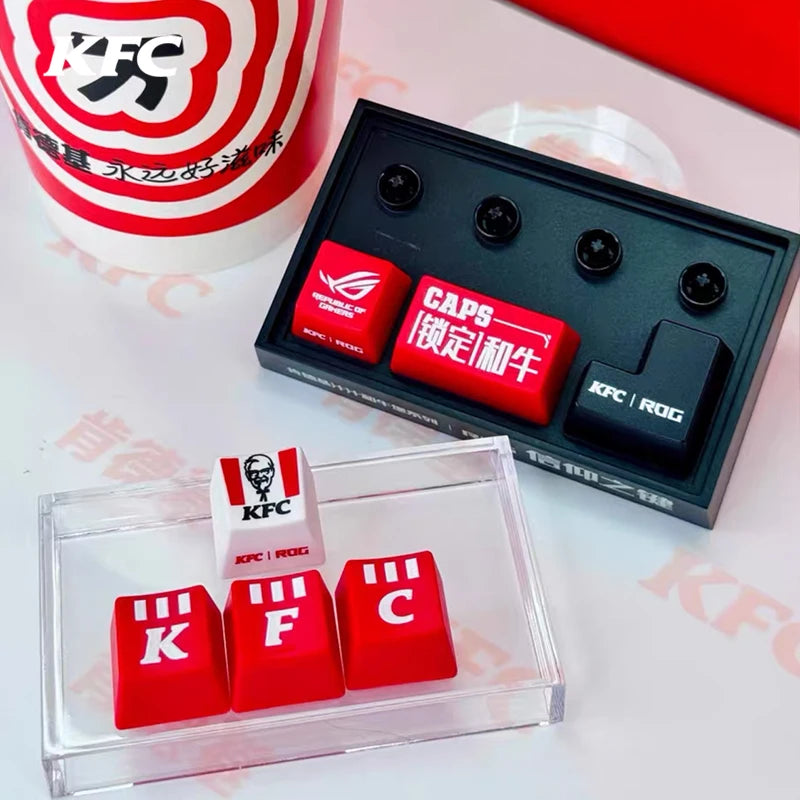 Kfc Keycap Mechanical Keyboard Rog Collaboration Diy Model Anime Cartoon Peripheral Toy Set Collection Ornaments Fans Gifts