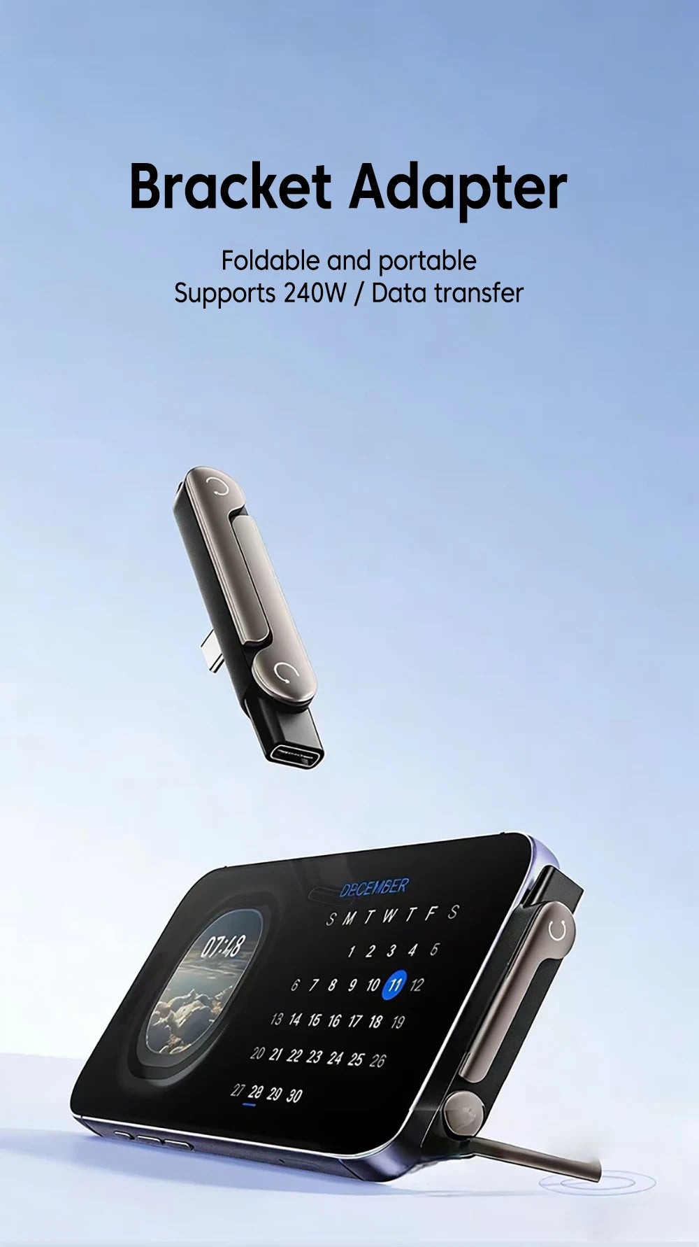 1/2/3PCS Type C Phone Charging Bracket Adapter 240W Fast Charging OTG Type-C Male to USB-C Female Converter With Foldable Holder