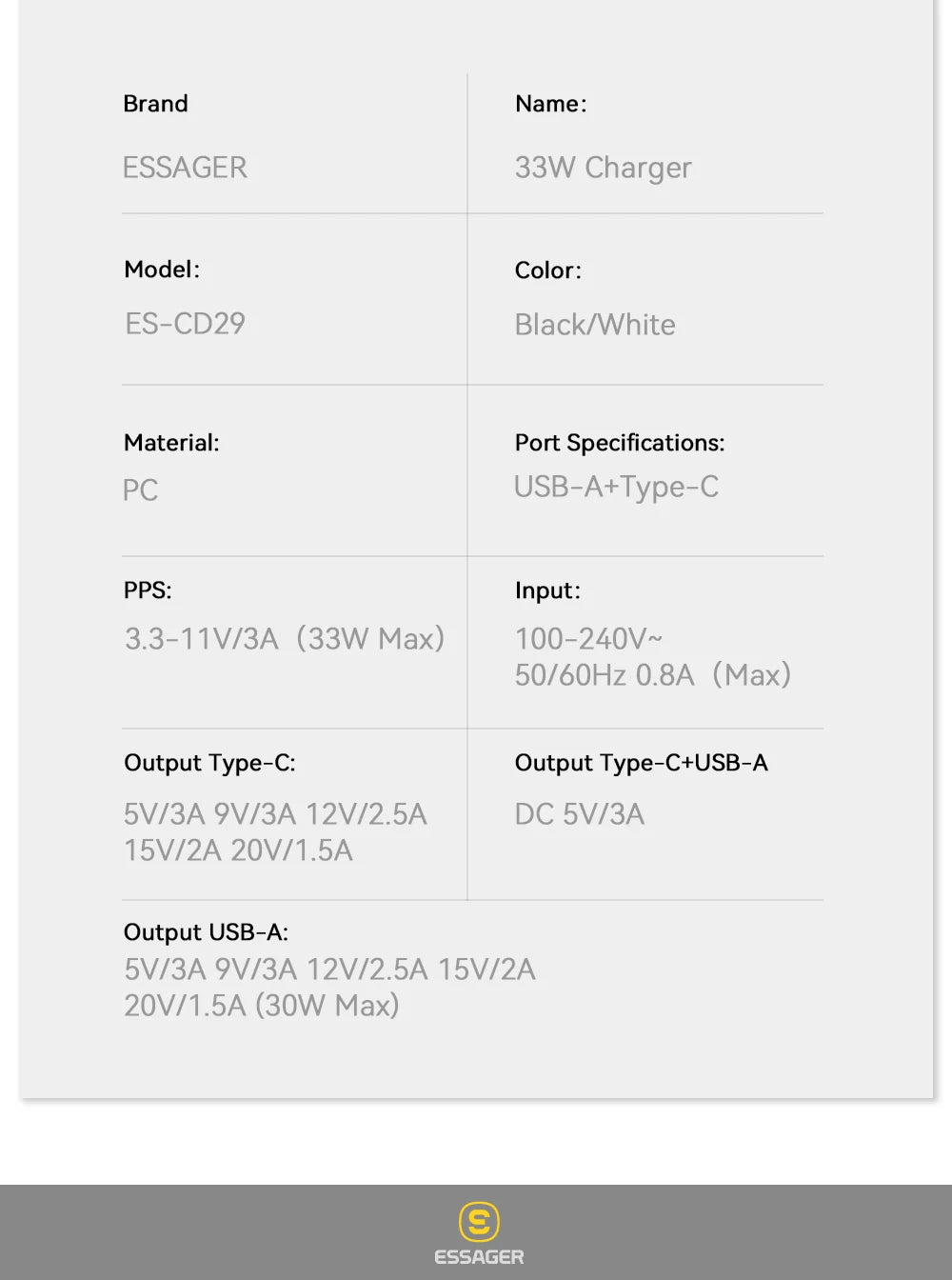 Essager USB C Charger 33W GaN Type C PD Fast Charging For iPhone 14 13 12 11 Pro Max XS 8 P For iPad Pro Air iPad Mini