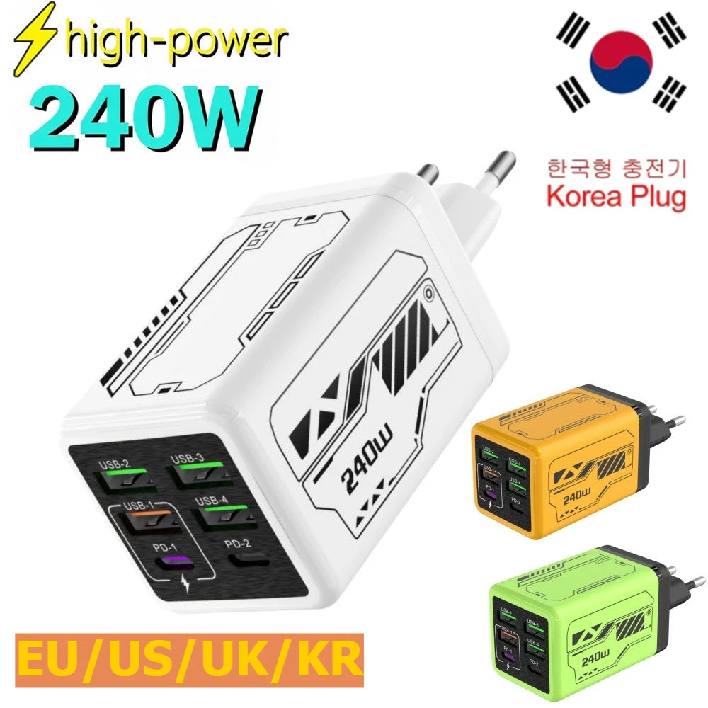 240W GaN USB Mobile Phone Charger Type C Fast Charging Charger Wall Adapter for iPhone Xiaomi Huawei EU/US/UK/KR Plug Cell Phone