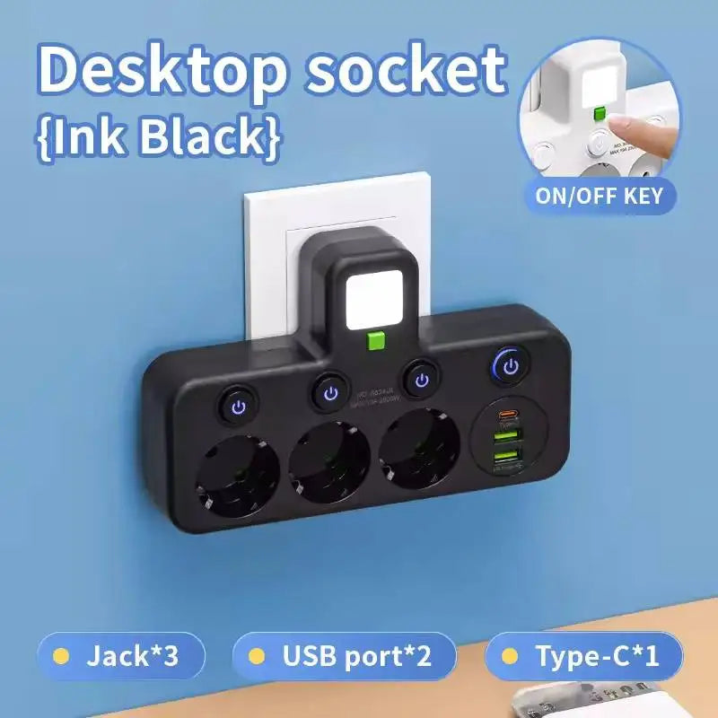 EU Plug 3/4/5 AC Outlet Power Strip Multiprise Wall Socket Universal Network Filter USB Cherger Separate Switch Light Adapter