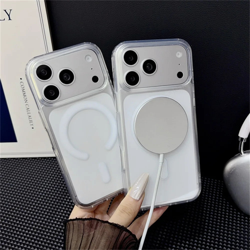 Original For Magsafe Magnetic Wireless Charging Case For iPhone 18 17 Air 16 15 14 13 12 11 Pro Max Plus Mini Clear Back Cover