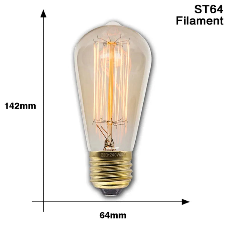 Retro Edison Light Bulb E27 40W 220V A60 ST64 G80 G95 T45 Incandescent Bulb Ampoule Vintage Edison Lamp Filament For Home Decor