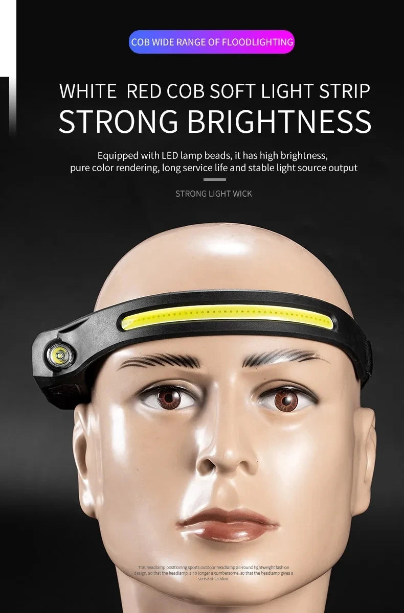 6 Modes LED Induction Headlamp COB Sensor Head Lamp Rechargeable Built-in Battery Flashlight Outdoor Work Lighting Headlights