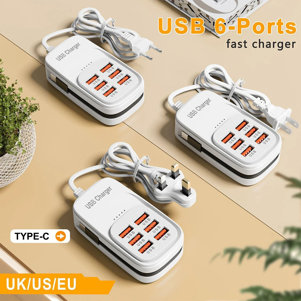 Fast USB Charger 6 in 1 Power Strip Desktop Charging Station Fast Charging Cord EU/UK/US Plug USB HUB Adapter Socket 3PD 3USB