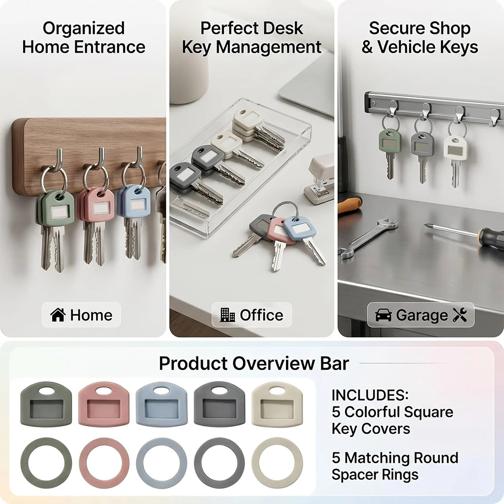 20-piece silicone key caps, in random colors, suitable for household, office and house keys, as a cover for key heads.