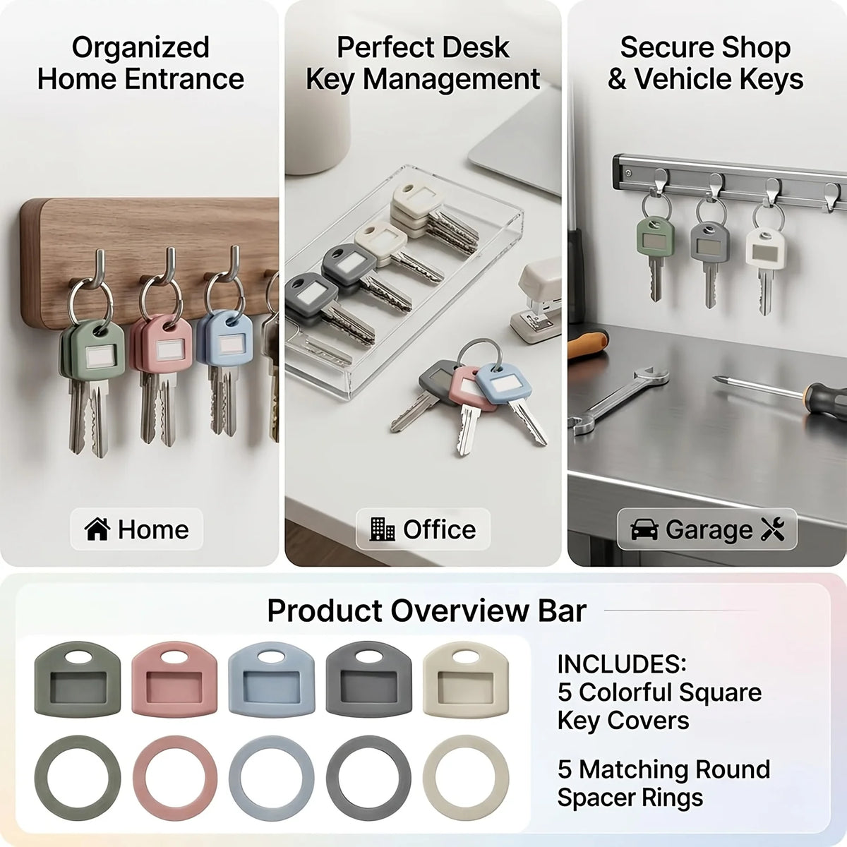 20-piece silicone key caps, in random colors, suitable for household, office and house keys, as a cover for key heads.