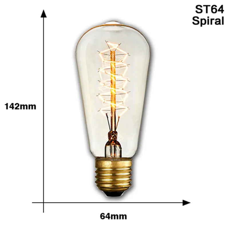 Retro Edison Light Bulb E27 40W 220V A60 ST64 G80 G95 T45 Incandescent Bulb Ampoule Vintage Edison Lamp Filament For Home Decor