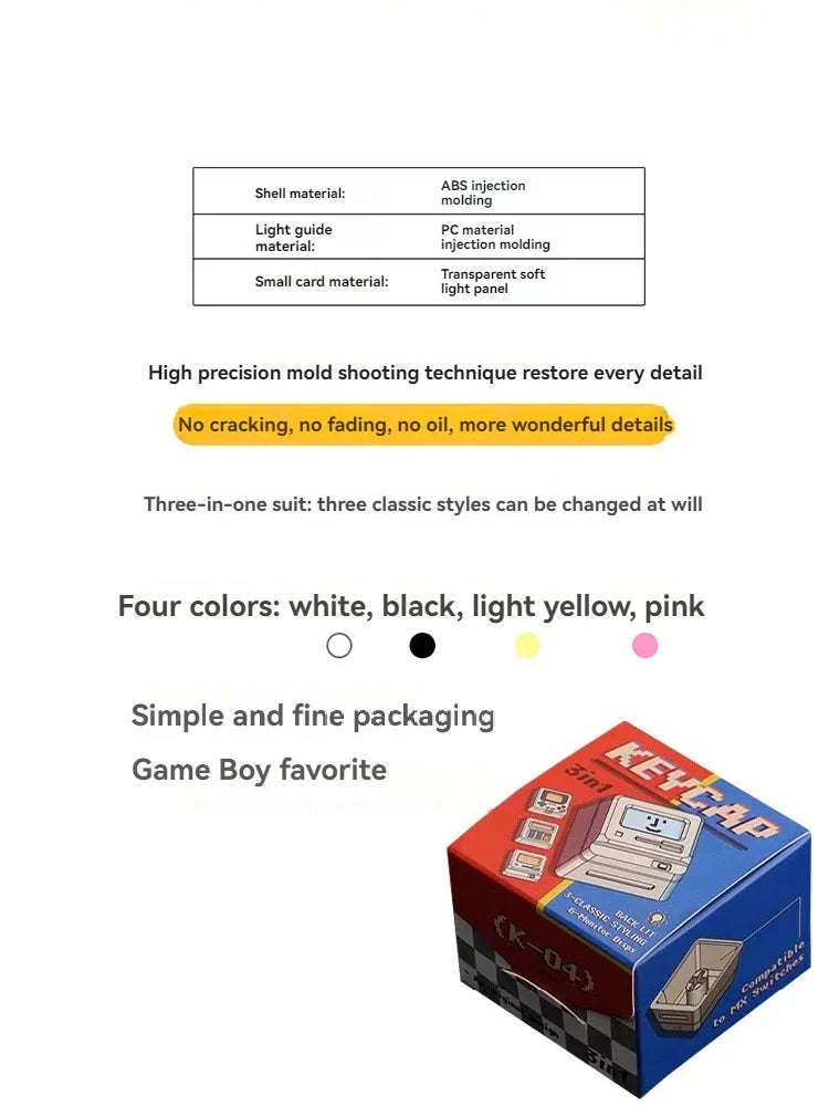 K-04 3-in-1 Creative Retro Transparent Keycap Set for Mechanical Keyboards, Cute Game Console Replacement Keycaps Accessories